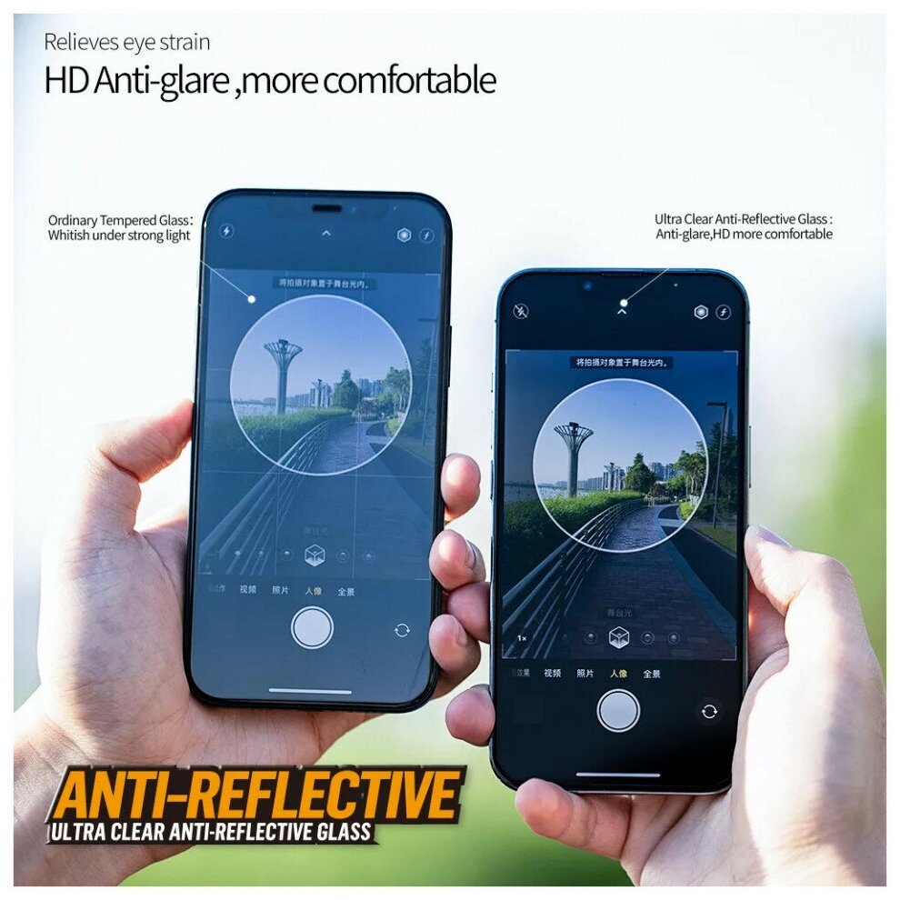 Защитное стекло Blueo 3D AR Anti-reflective (ультра-прозрачное) (+install) 0.4 мм для iPhone 14 Pro Max с черной рамкой (BM5841-14pro-6.7) - фотография № 7