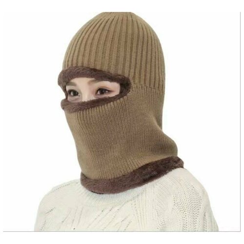 фото Балаклава/многофункциональная шапка мягкая с шерстью мужская/женская, коричневая goodstore
