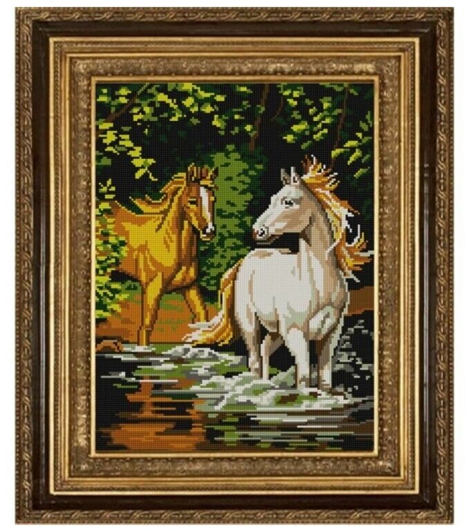 Рисунок на ткани Конёк "Пара лошадей", 29x39 см