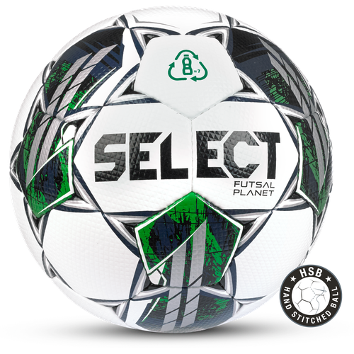 Футзальный мяч Select Futsal Planet v22 FIFA Basic, бело-зеленый (Латекс, Полиэстер, Select Futsal, 62-64 cм, Бело-зеленый) 62-64 cм мяч для минифутбола select futsal attack v22 grain white purple 62 64