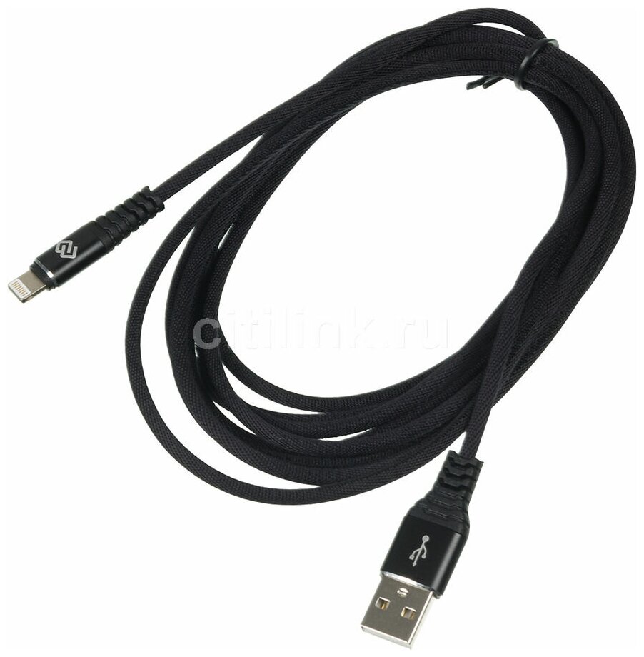 Кабель Digma USB A(m)-Lightning (m) 3м black - фото №1