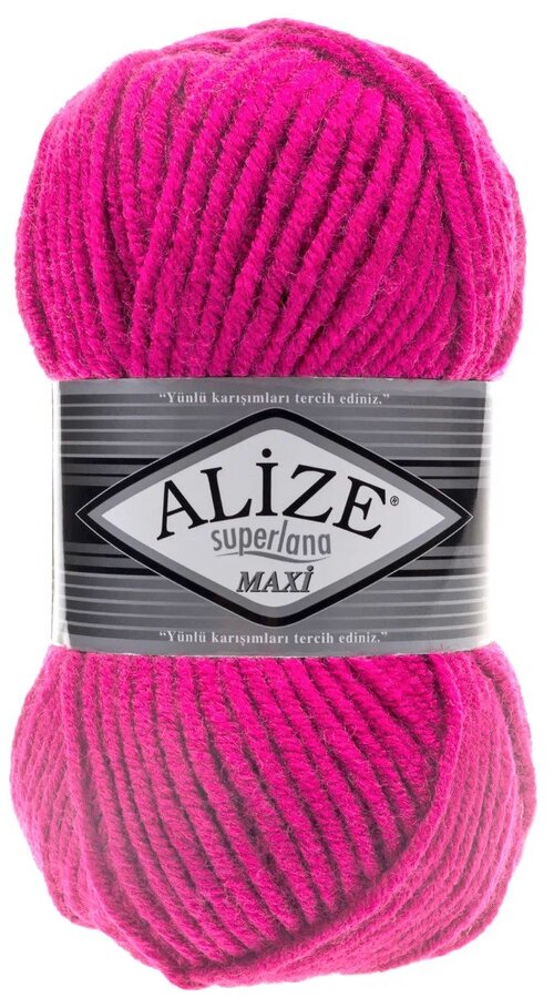 Пряжа Alize Superlana Maxi, 25 % шерсть, 75 % акрил, 100 г, 100 м, 1 шт., 149 фуксия