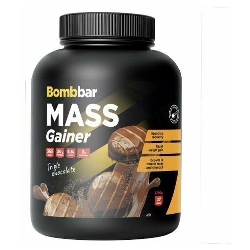 Bombbar Mass Gainer Pro Гейнер для набора массы Тройной шоколад, 2700г здоровое питание bombbar коктейль гейнер тройной шоколад