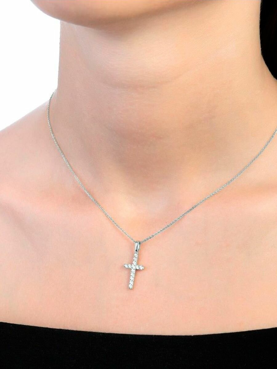 Крестик Argentum, серебро, 925 проба, родирование, фианит