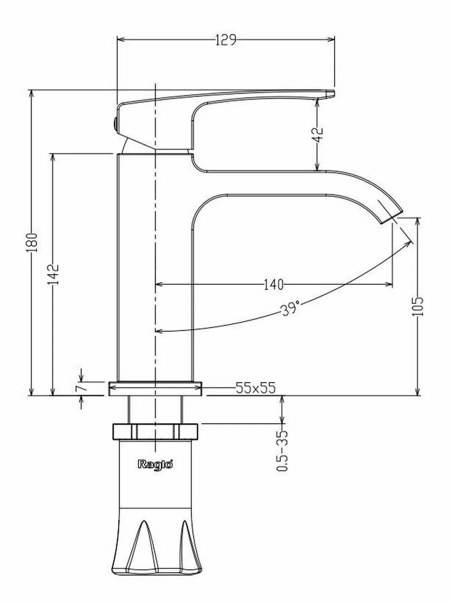 Смеситель для раковины с фиксированным изливом Raglo R02.10.09 латунь, графит — фото 1