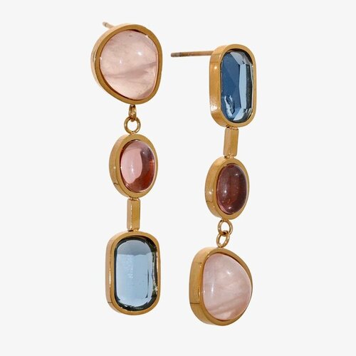 Серьги-трансформеры SORONA, фианит, циркон, Swarovski Zirconia, размер 37 мм, золотистый