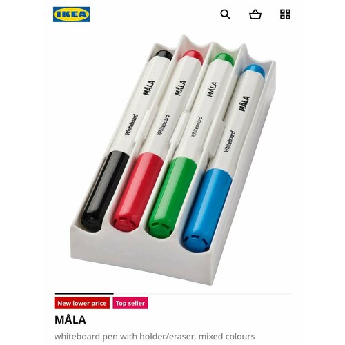 Фломастеры IKEA МALA 4шт пенал с губкой для стирания 1190₽