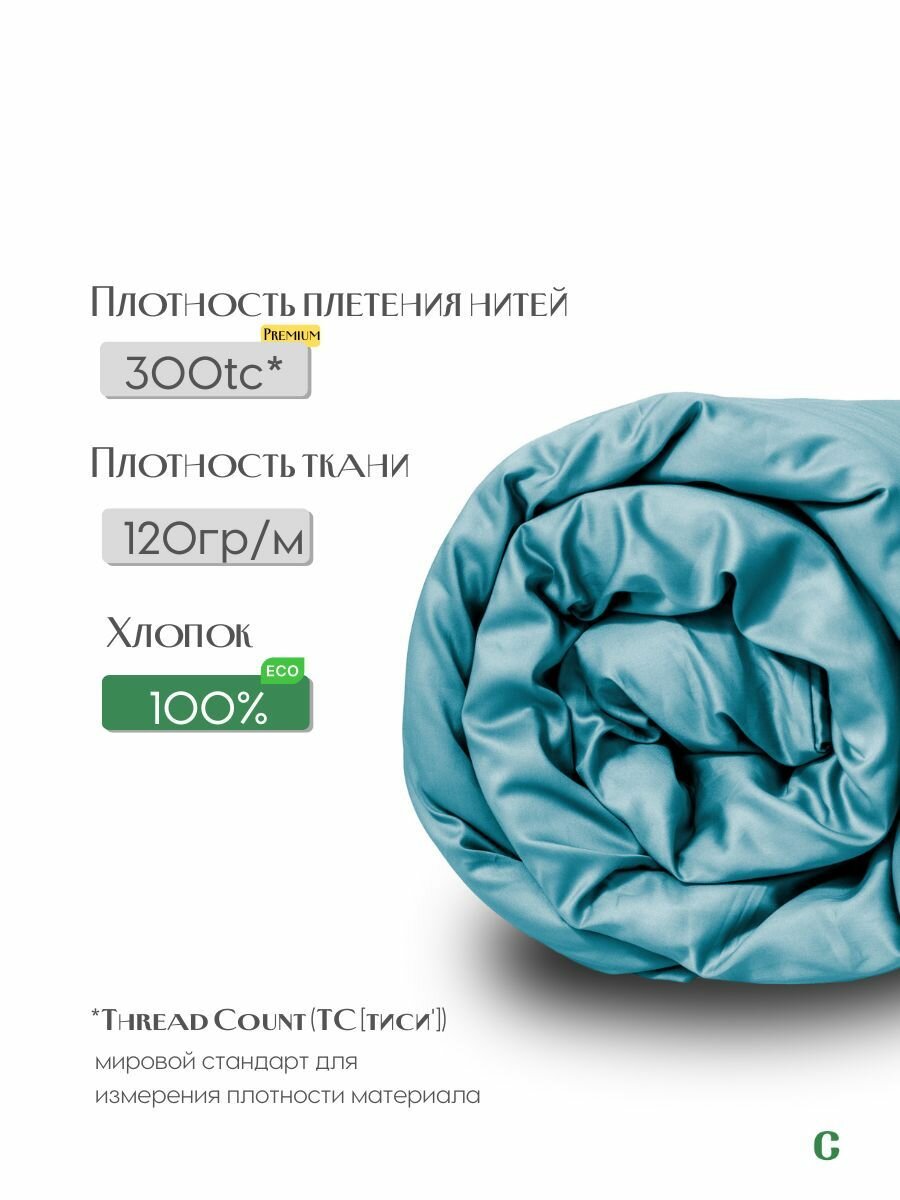 Пододеяльник, 2-x сп, 180x210, сатин люкс, бирюзовый, Coho Home — фото 1