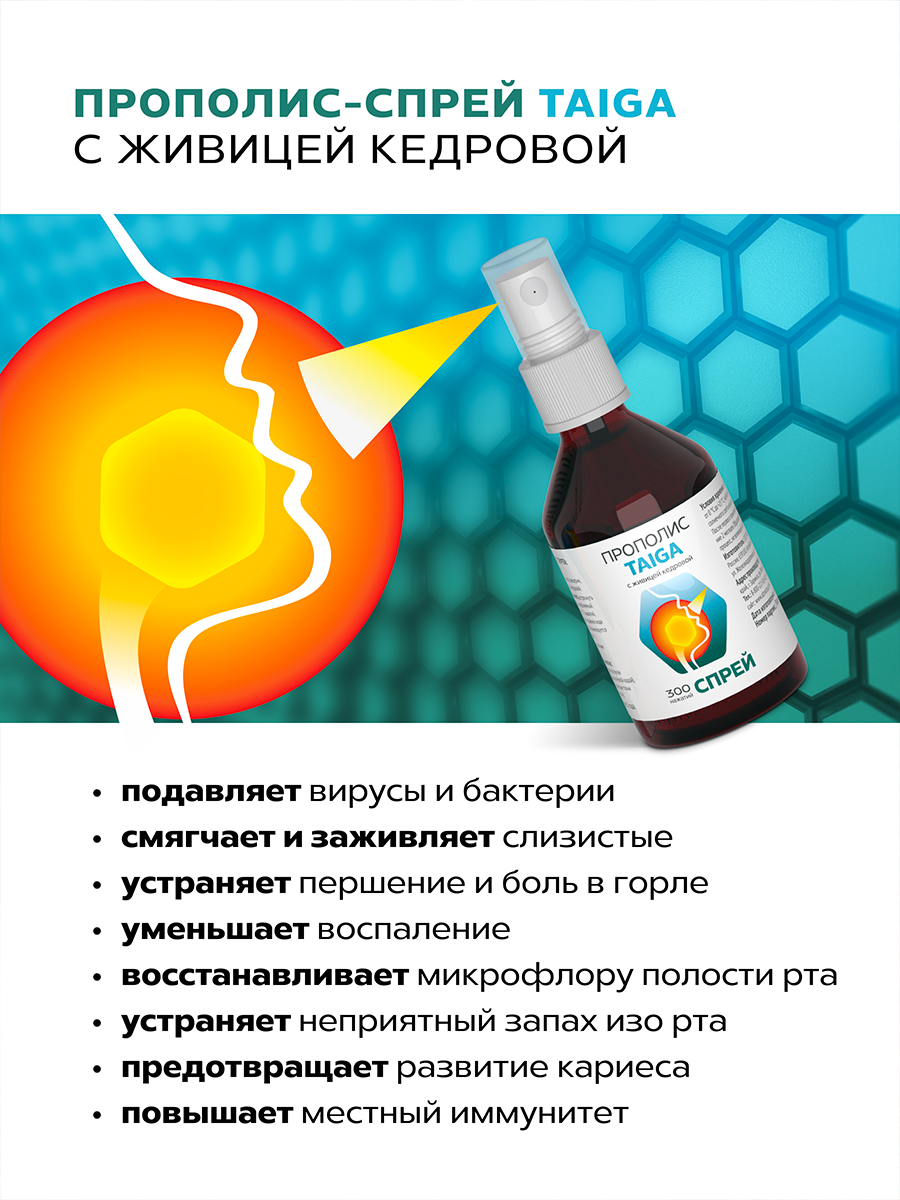Картинки Спрей для горла "Taiga" прополис водный и живица от простуды