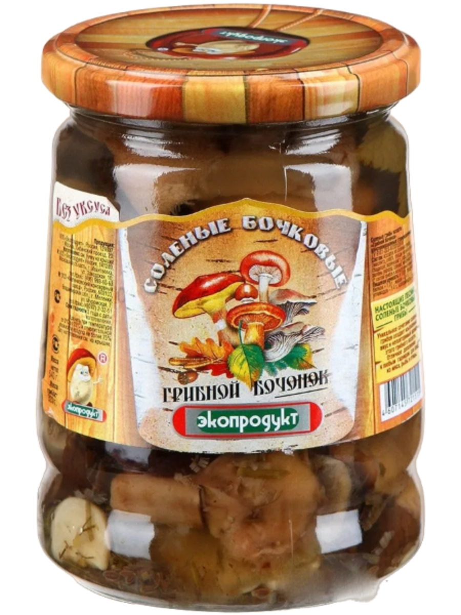 Грибной бочонок соленые бочковые ассоти без уксуса Экопродукт 580 мл