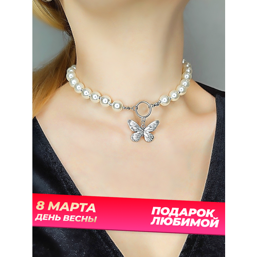 Чокер Jewellery by V.K., жемчуг имитация, искусственный камень, длина 47 см, бежевый