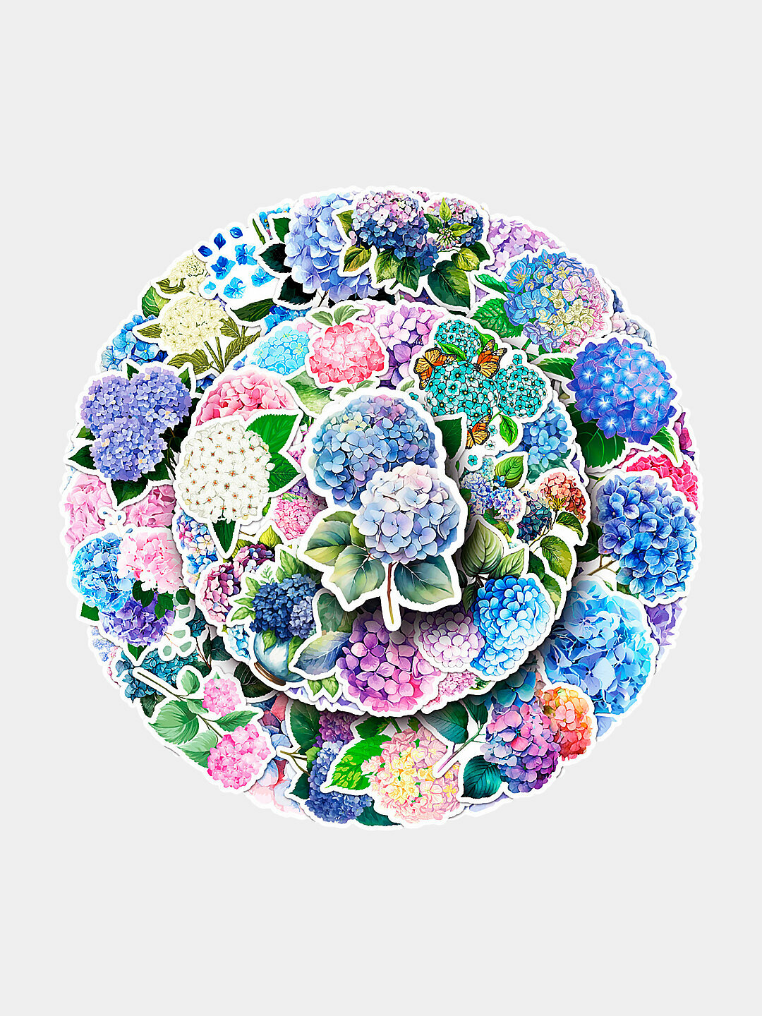 Наклейки для декора, телефона, ноутбука набор 50 шт, более 15 видов, Гортензия