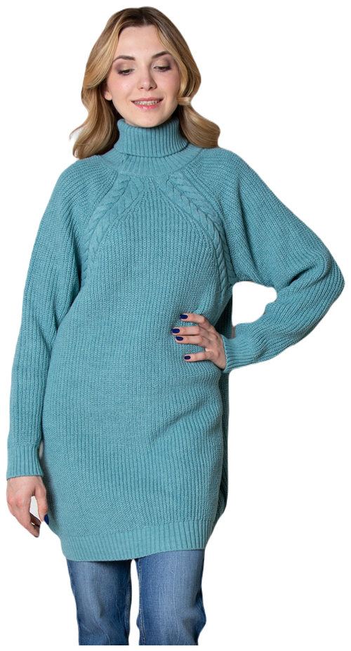 Платье-свитер Мамуля Красотуля, повседневное, оверсайз, мини, вязаное, размер 44-48, синий