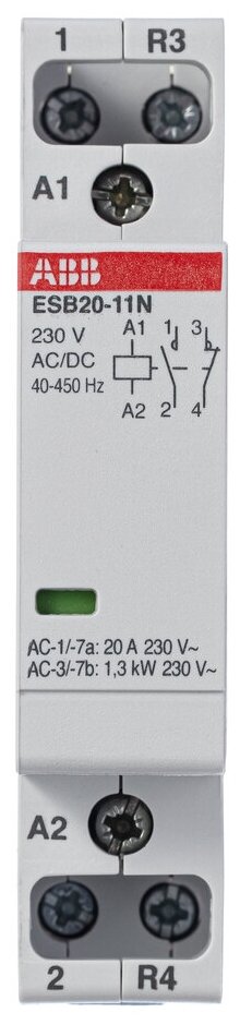 ESB20-11N-06 Контактор модульный (20А АС-1, 1НО+1НЗ), 230В AC/DC ABB, 1SBE121111R0611 - фотография № 6