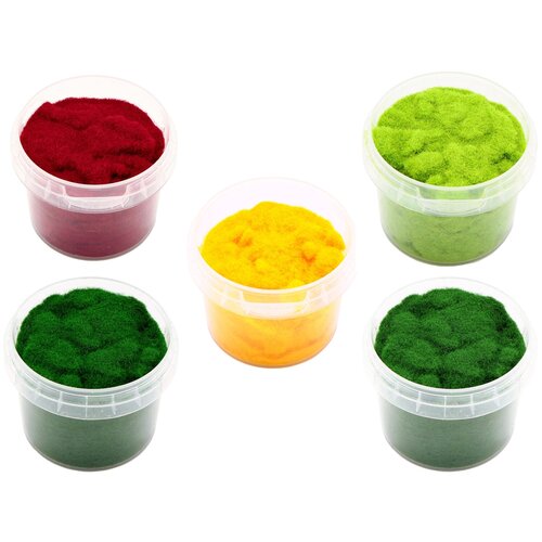 Набор разноцветной модельной травы (флока) Stuff-Pro для оформления подставок и диорам (светлая, луговая, алая, хвойная, саванна)