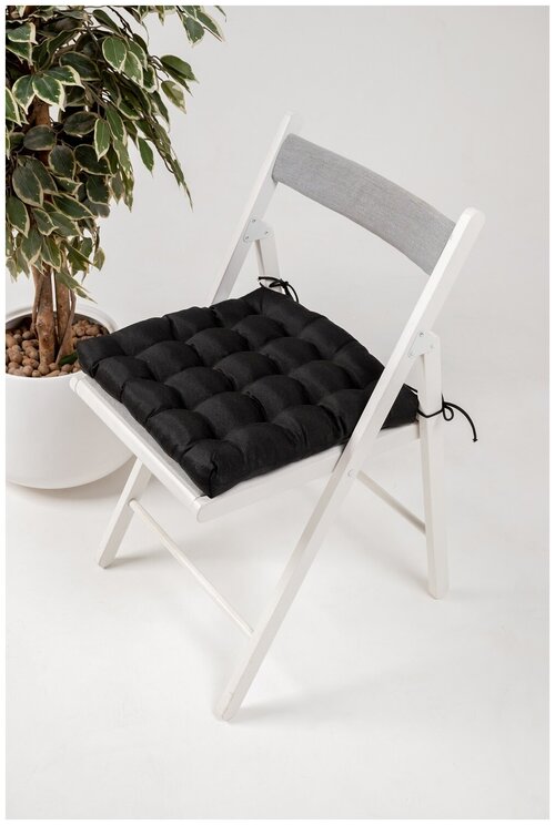 Подушка декоративная BIO-TEXTILES лофт 40*40 черная с лузгой гречихи с завязками на кресло стул скамью диван для садовой мебели качелей детская