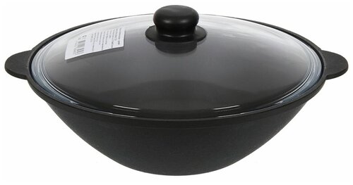Сковорода Камская Посуда вок36 WOK 3.5л чугунная со стеклянной крышкой
