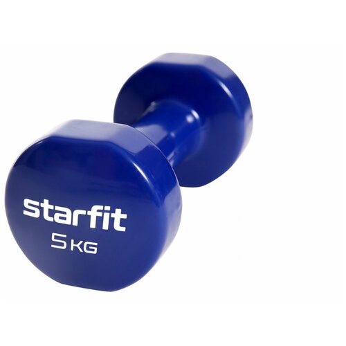 Гантель STARFIT виниловая Core DB-101, 5 кг, шт (темно-синий) (УТ-00018827) гантель виниловая starfit db 101 4 кг темно синяя 1 шт