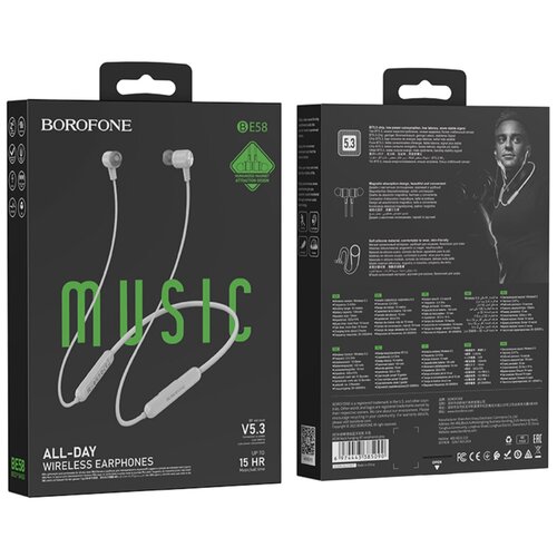 Наушники внутриканальные Borofone BE58 Neck hanging микрофон обод bluetooth серый Для спорта 79000₽