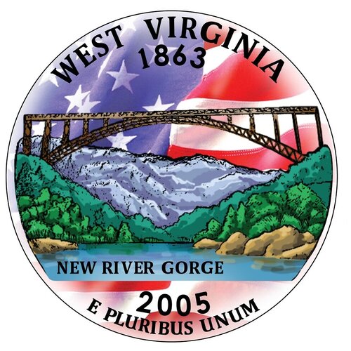 (035d) Монета США 2005 год 25 центов Западная Виргиния Вариант №2 Медь-Никель COLOR. Цветная