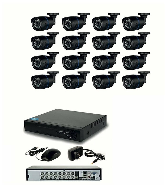 Готовый AHD комплект видеонаблюдения на 16 уличных камер 5мП с ИК подсветкой до 20м