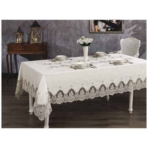 Хлопковая скатерть с вышивкой Lisa кремовый Grazie Home (кремовый), скатерть 160x320