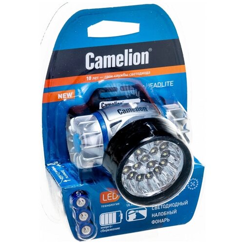 Camelion Led5323-19Mx (Фонарь Налобн, Металлик,19 Ультра Ярк Led, 4 Реж, 3Xr03 В Компл, Пласт, Блис) Camelion арт. 8138 camelion led51521 фонарь ручка cob led 1w led 3xr03 пластик магнит клипса блистер