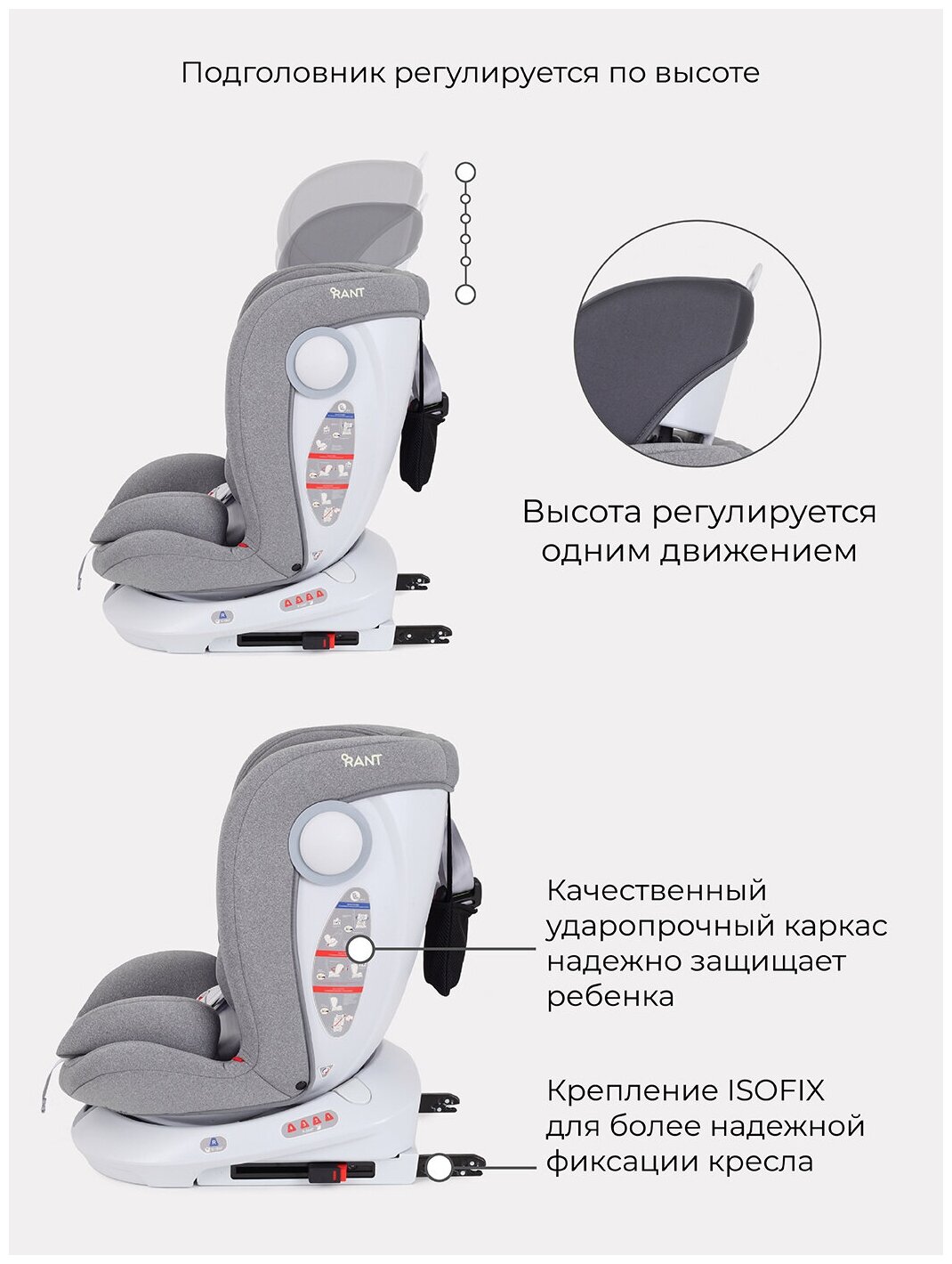 Автокресло RANT LB619 "DRIVE" isofix Active Line (Grey) группа 0-1-2-3 (0-36 кг)