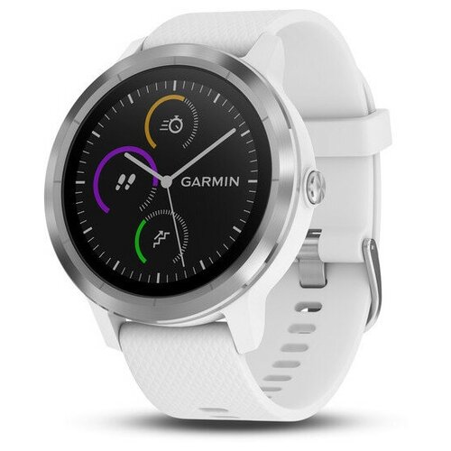 Смарт-часы GARMIN VIVOACTIVE 3 WHT/STL серебристые с белым ремешком