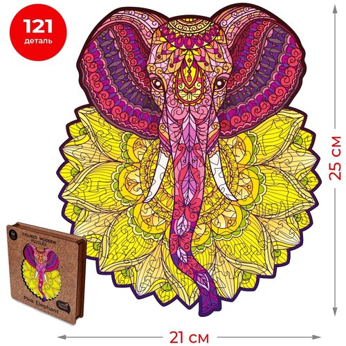 Деревянный пазл LITTLE HEART Розовый Слон Подарок мужчине женщине ребенку Размер 21х25 см 121 деталь Головоломка для взрослых и детей Антистресс