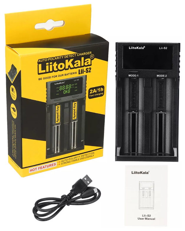 Умное зарядное устройство LiitoKala Lii-S2 со светодиодной подсветкой для 18650 с LCD дисплеем