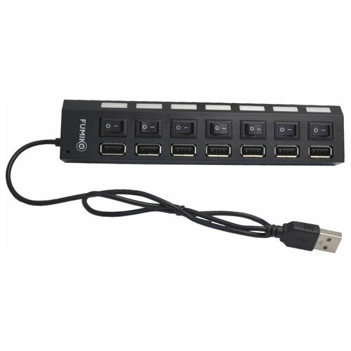 USB - Xaб FUMIKO UH02 7USB черный USB-ХАБ разветвитель / USB-hub 7 порта с выключателями / HUB USB