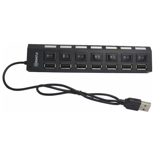 USB - Xaб FUMIKO UH02 7USB черный USB-ХАБ разветвитель USB-hub 7 порта с выключателями HUB USB 55000₽