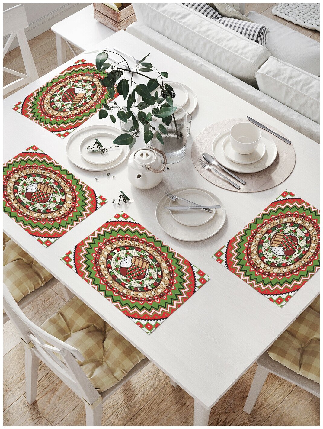 Комплект тканевых салфеток JoyArty "Рождественский орнамент" для сервировки стола, 32x46 см, 4шт.