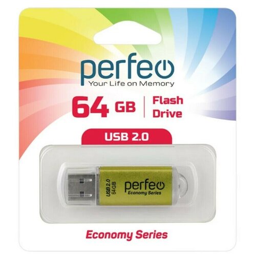 USB Флеш-накопитель USB накопитель Perfeo 64GB E01 Gold economy series флэш диск usb perfeo 64gb e01 black pf e01b064es