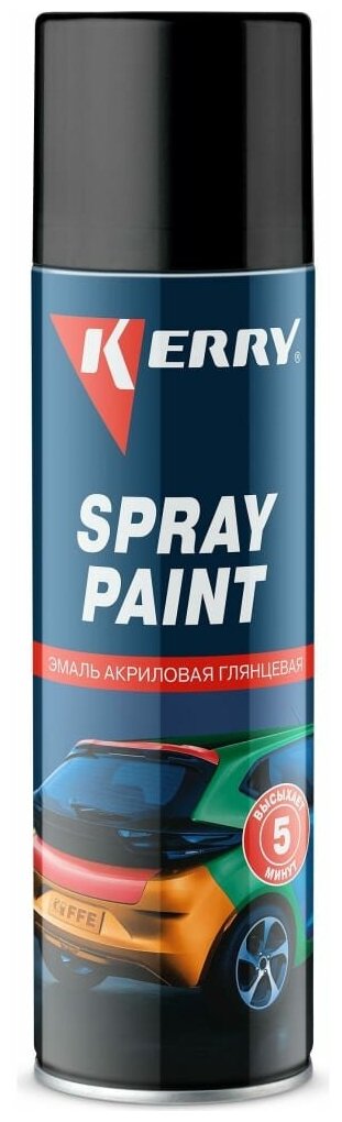 фото Эмаль акриловая глянцевая быстросохнущая черная 405мл. аэр. KR-011 Kerry