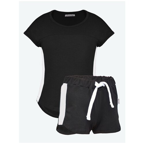 фото Костюм микита для девочек, футболка и шорты, размер 152, черный, белый