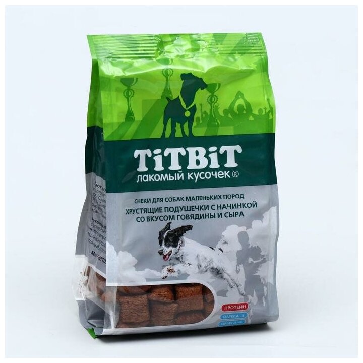 Лакомство для маленьких собак TiTBiT Хрустящие подушечки со вкусом говядины и сыра, 95 г