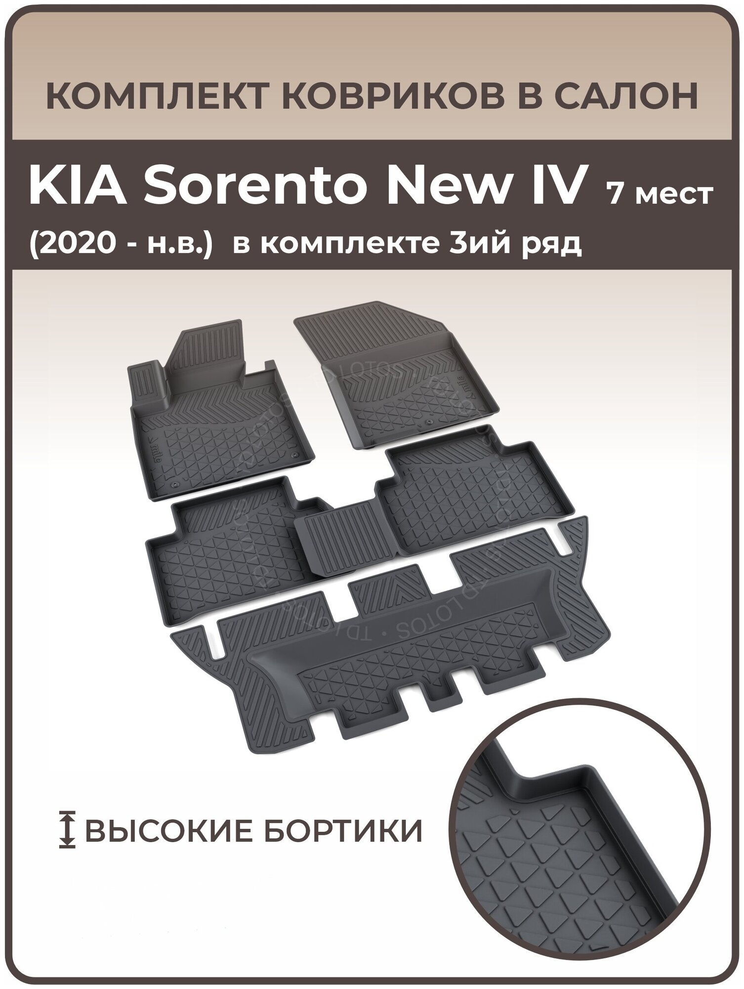 Коврики в салон автомобиля KIA Sorento New 2020 7 мест IV (2020 — н. в.) ( в комплекте 3й ряд)