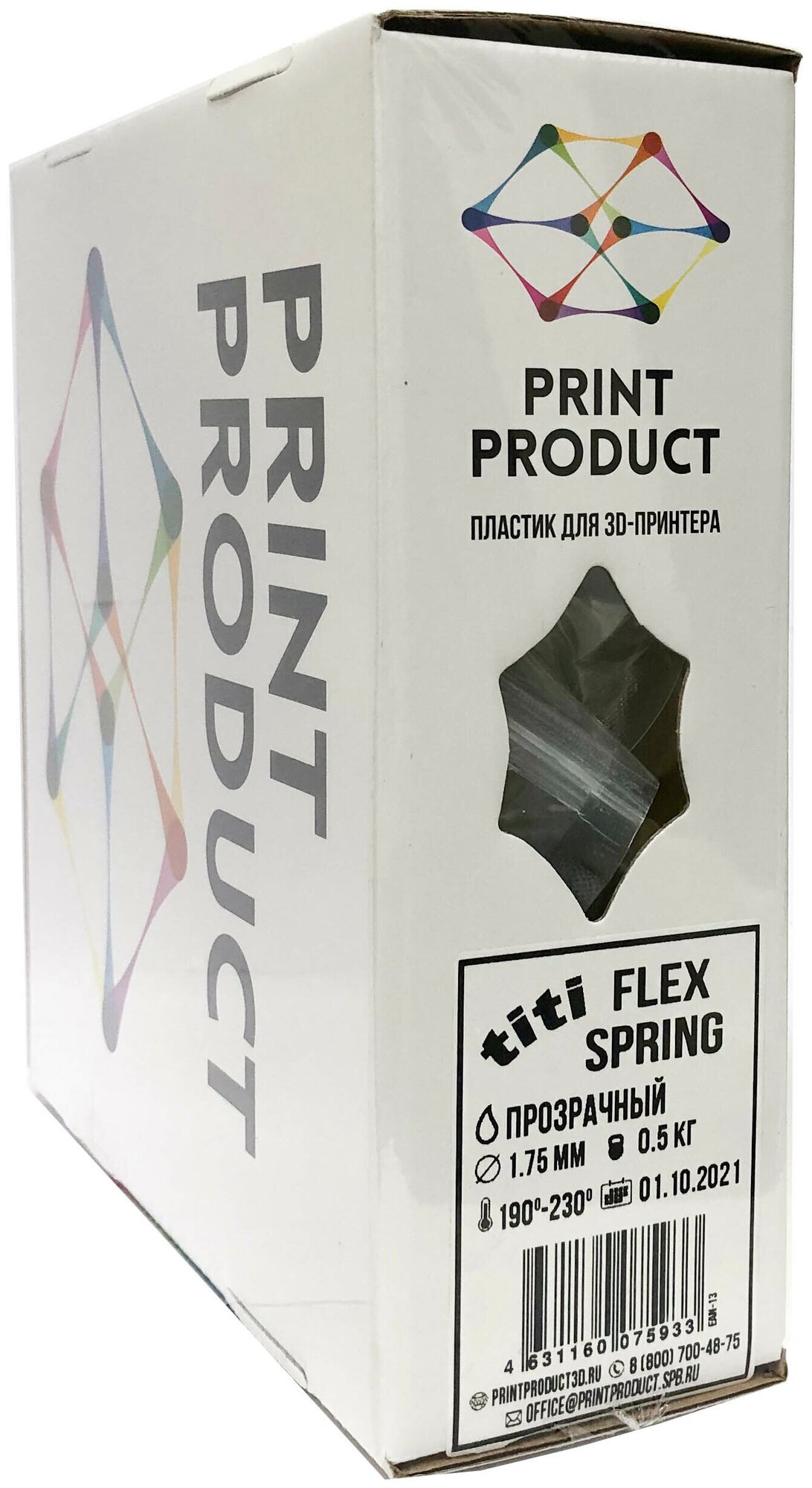 Titi Flex Spring Прозрачный, 500 гр, 1,75мм, пластик PrintProduct для 3D-принтера