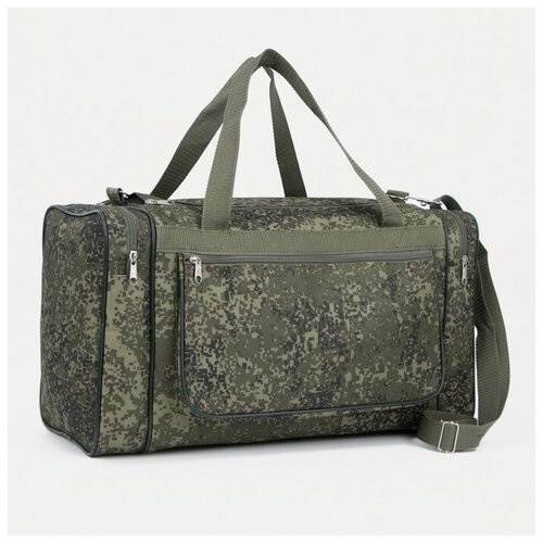 фото Сумка дорожная на молнии, 3 наружных кармана, длинный ремень, цвет хаки зфтс