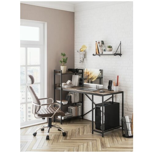 Стол письменный ALEROBOSS со стеллажом. Цвет: сосна/черный металл. 138х64х113