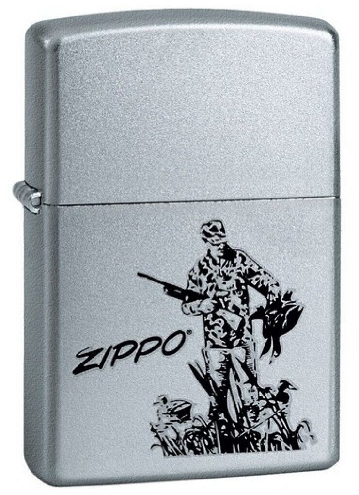 Оригинальная бензиновая зажигалка ZIPPO 205 Duck Hunting с покрытием Satin Chrome™ - Охотник на Уток