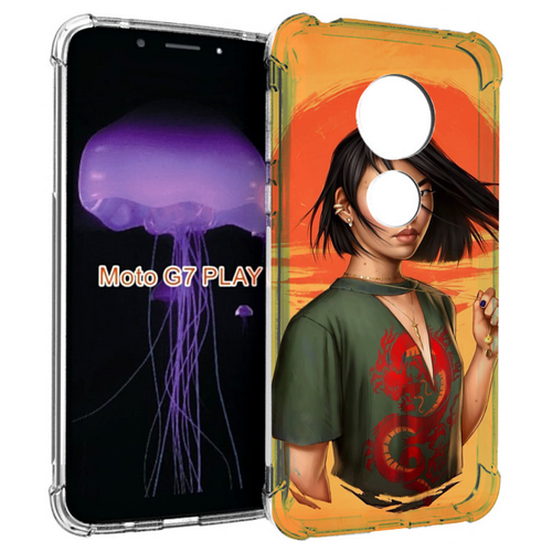 Чехол MyPads девушка-в-оранжевом-фоне женский для Motorola Moto G7 Play задняя-панель-накладка-бампер