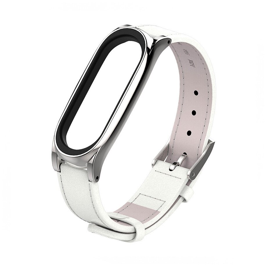 фото Ремешок кожаный для фитнес-трекера Xiaomi Mi Band 5 / Mi Band 6 белый