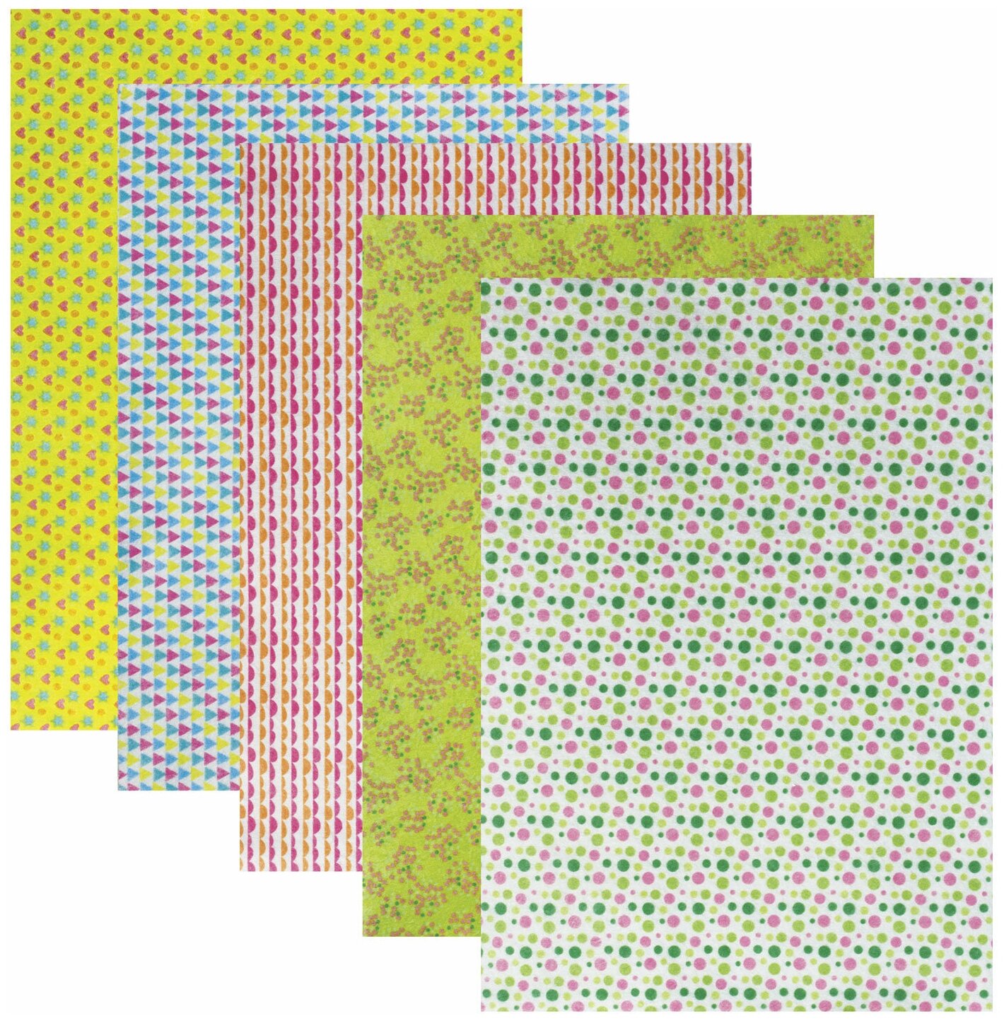 Цветной фетр Brauberg для творчества А4 210*297 мм с рисунком, 5 л. 5 цветов, толщина 2 мм, Веселая геометрия (660652)
