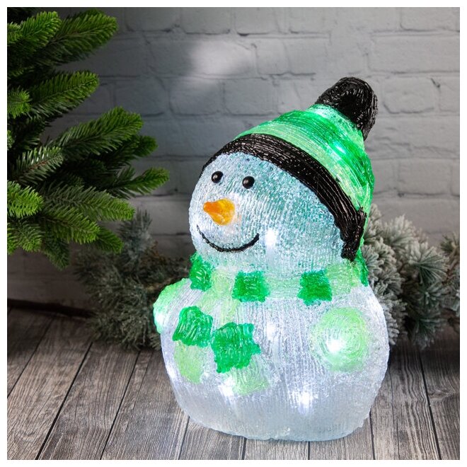 Kaemingk Светящаяся фигура Снеговик Frosty Green 24 см, 20 LED ламп, на батарейках, IP44 9492144