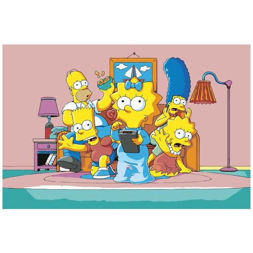Картина по номерам на холсте на деревянном подрамнике Simpsons Симпсоны: Семья на диване 2, Раскраска 40x60 см, Мультфильмы наклейки бомбинг 2 симпсоны 25 шт