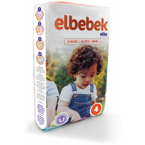 Подгузники детские ELBEBEK MAXI (7-18 кг) большая пачка 60 шт.(комплект из 2-х упаковок)