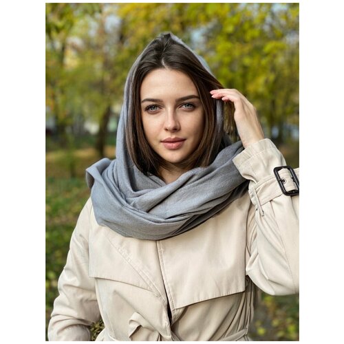 фото Палантин cashmere, шерсть, с бахромой, 200х70 см, серый